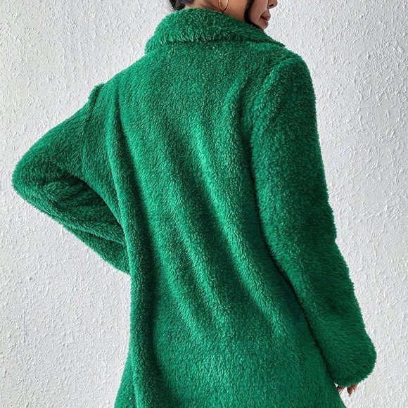 Contrast Leopard Pattern Lapel Neck Fleece Coat - Picture 2 of 5